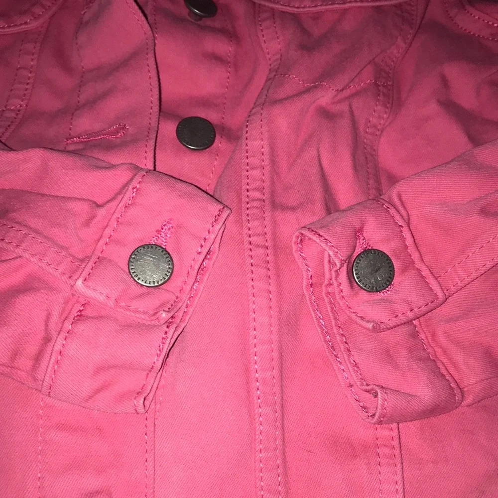 Roxy & Barbie Girls' Pink Jean Jacket with Embroidered Logo